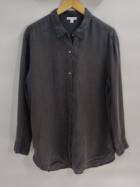 James Perse Casual Linen Long Sleeve Shirt In Charcoal Gray Size Large 3